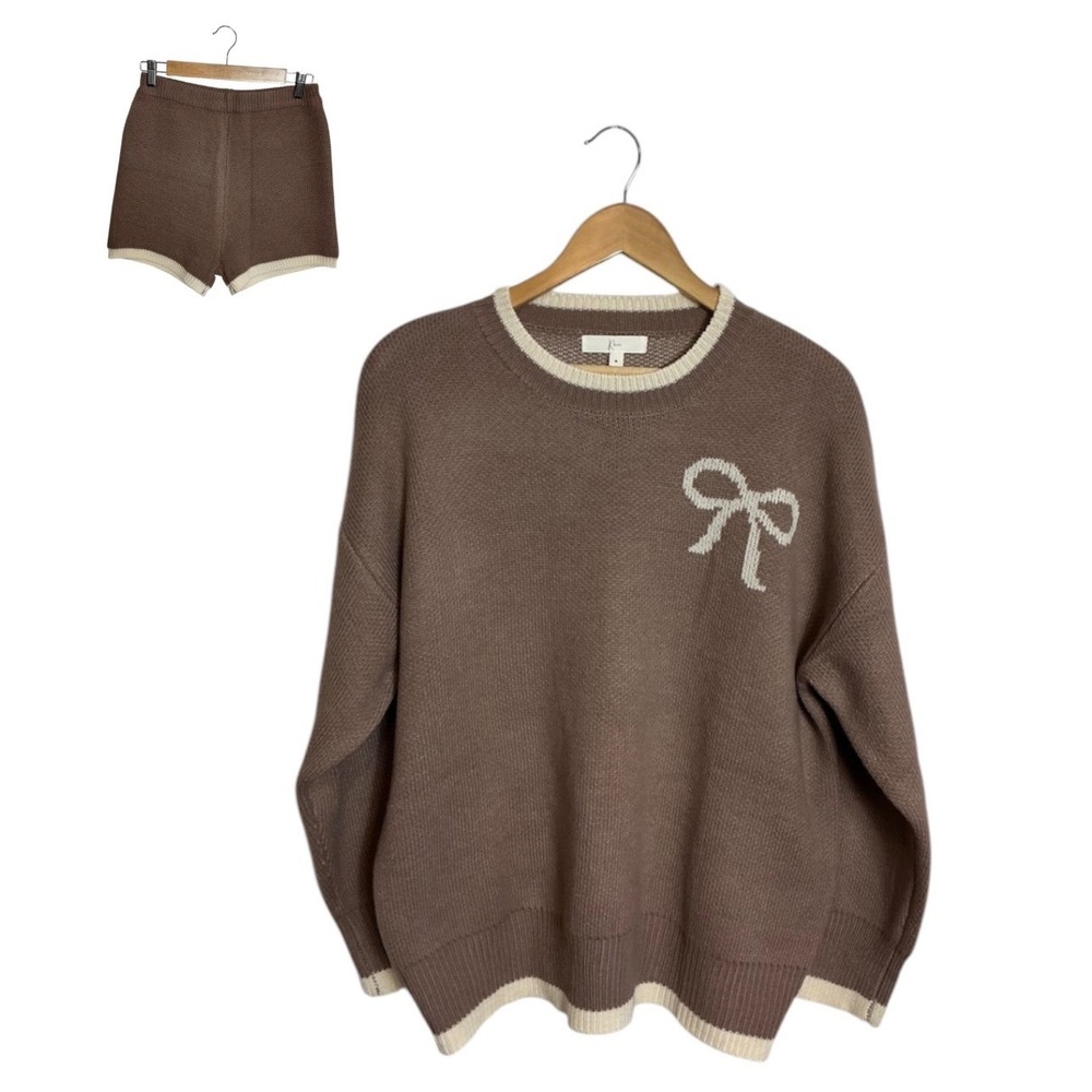 Klesis Brown Bow Knit Sweater & Shorts Set Medium Coquette Loungewear Relaxed